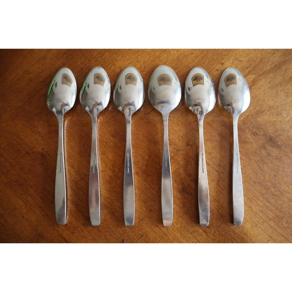 Lot 6x Imperial International IIC DAVOS Stainless Black Floral Teaspoon 6.4